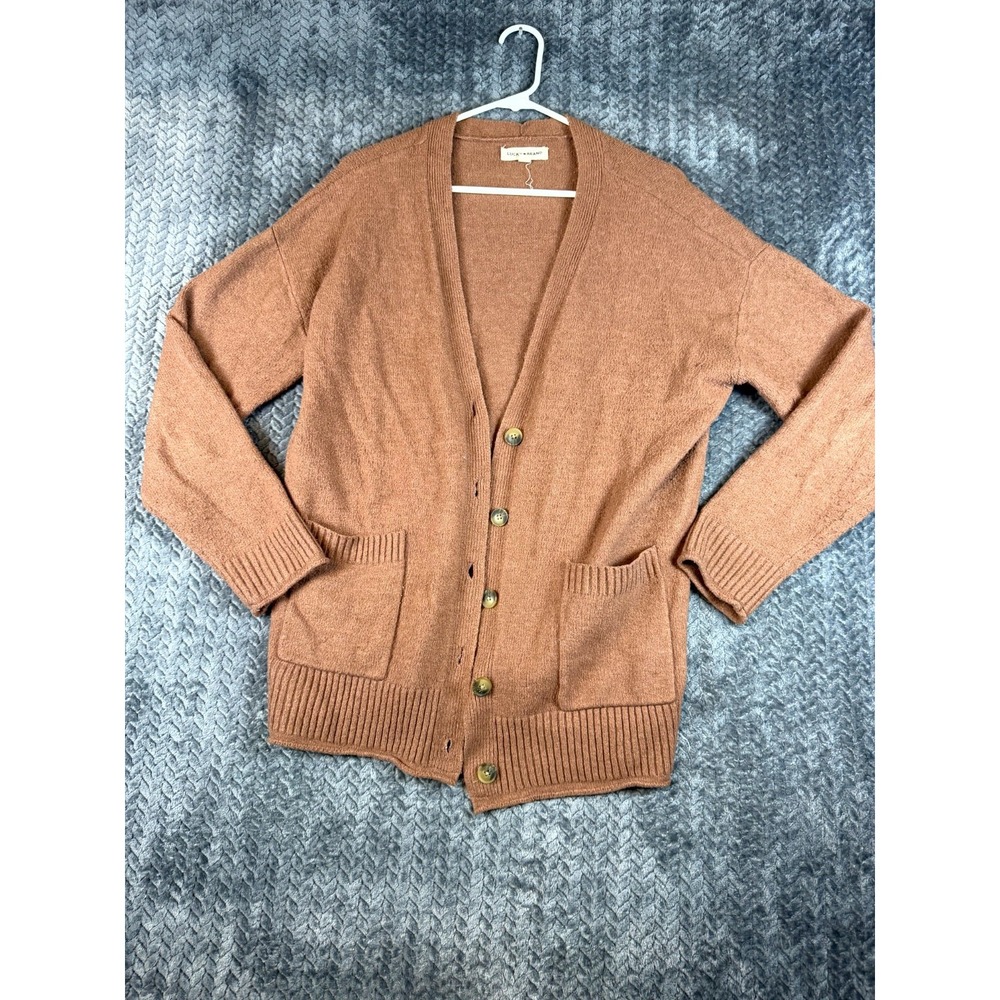 Lucky Brand Cardigan Sweater Womens Medium Brown Stretch V Neck Button Front